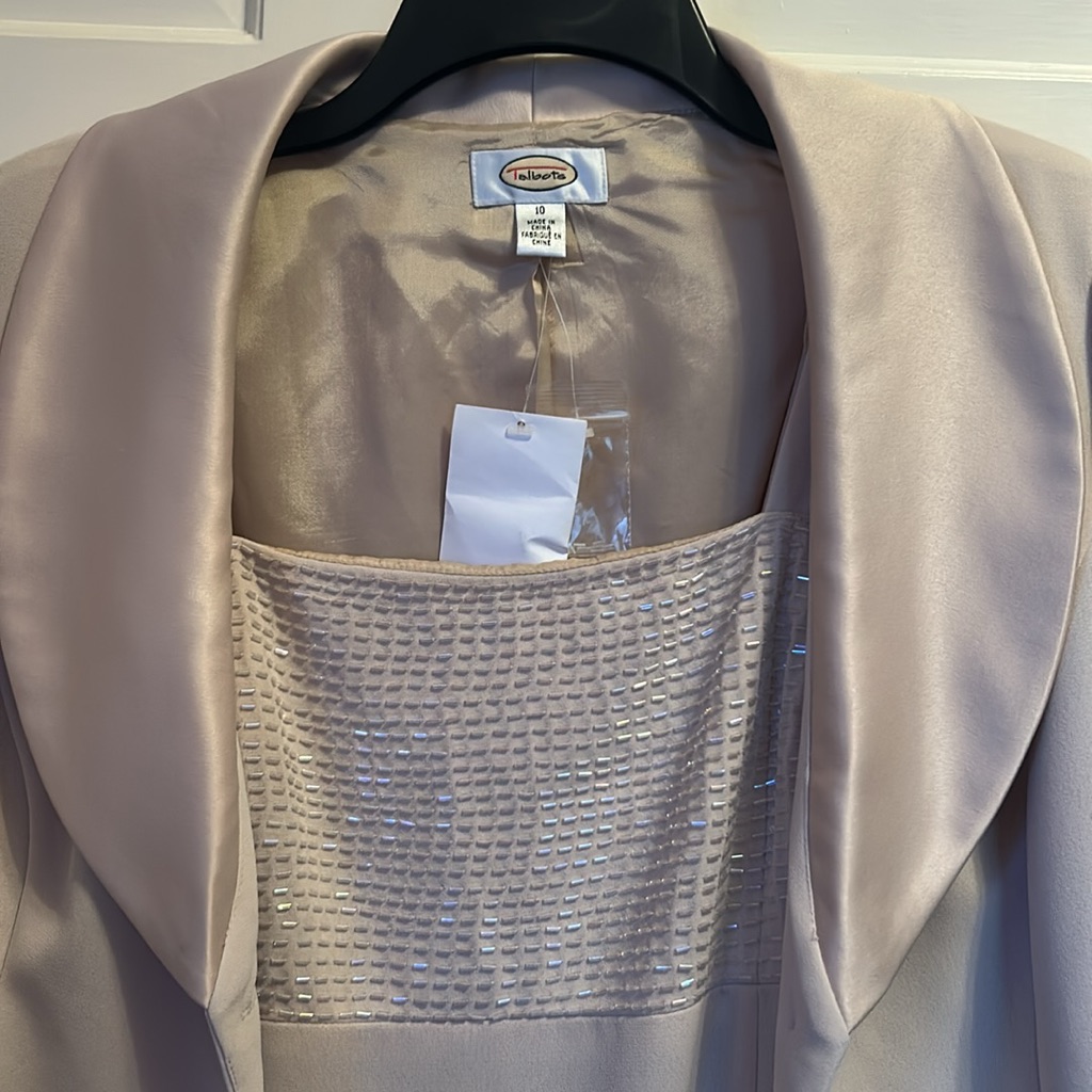 Talbots Elegant Cream Women's Embellished Midi Dress With Jacket Size 10 Nwt